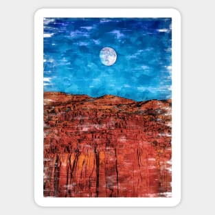 Full Moon Over The Red Mountain Range. For Moon Lovers. Sticker